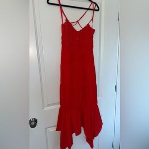 Linen blend red midi dress